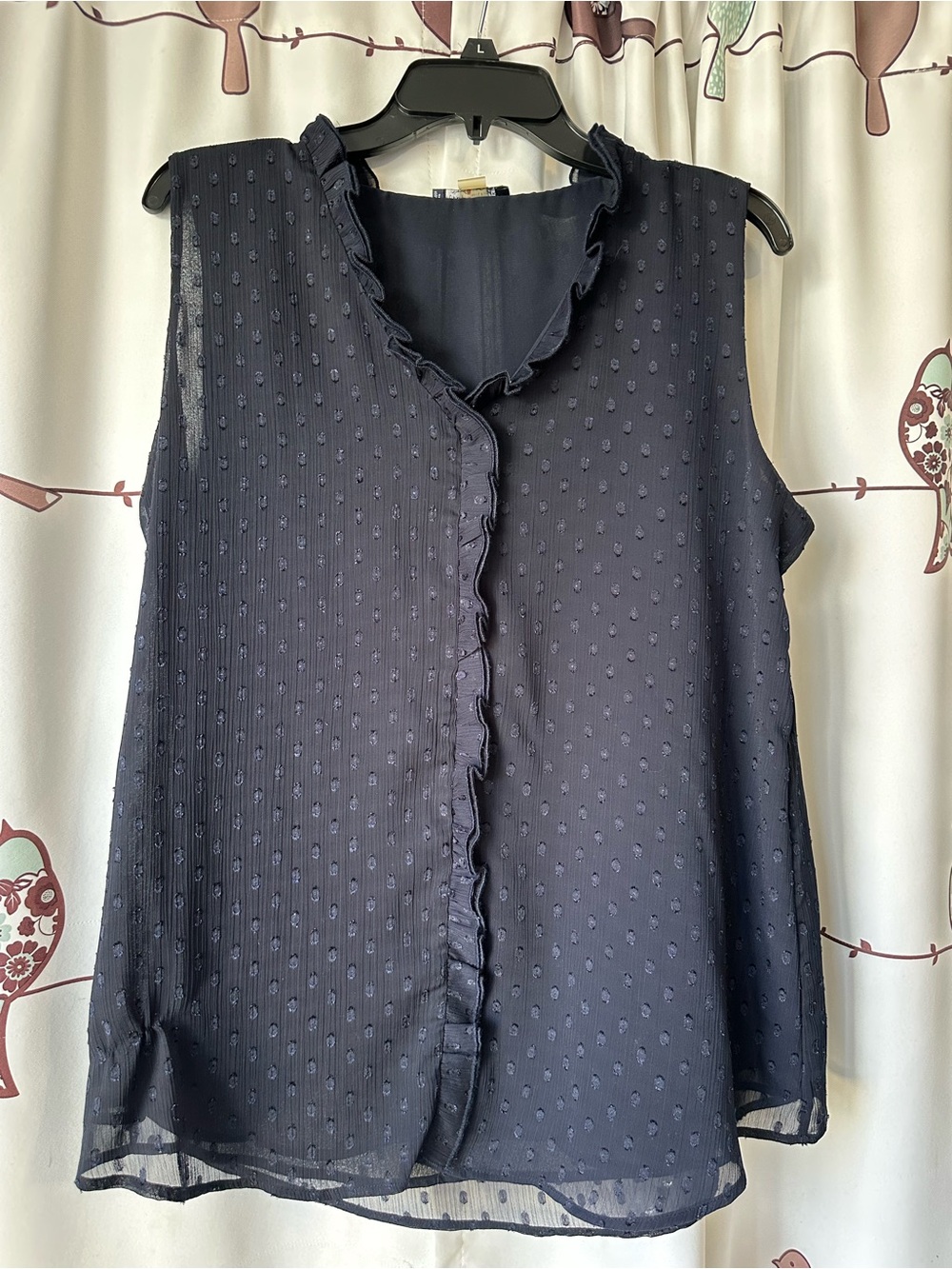 Tommy Hilfiger Navy Ruffle Trim Sleeveless Swiss Dot Camisole